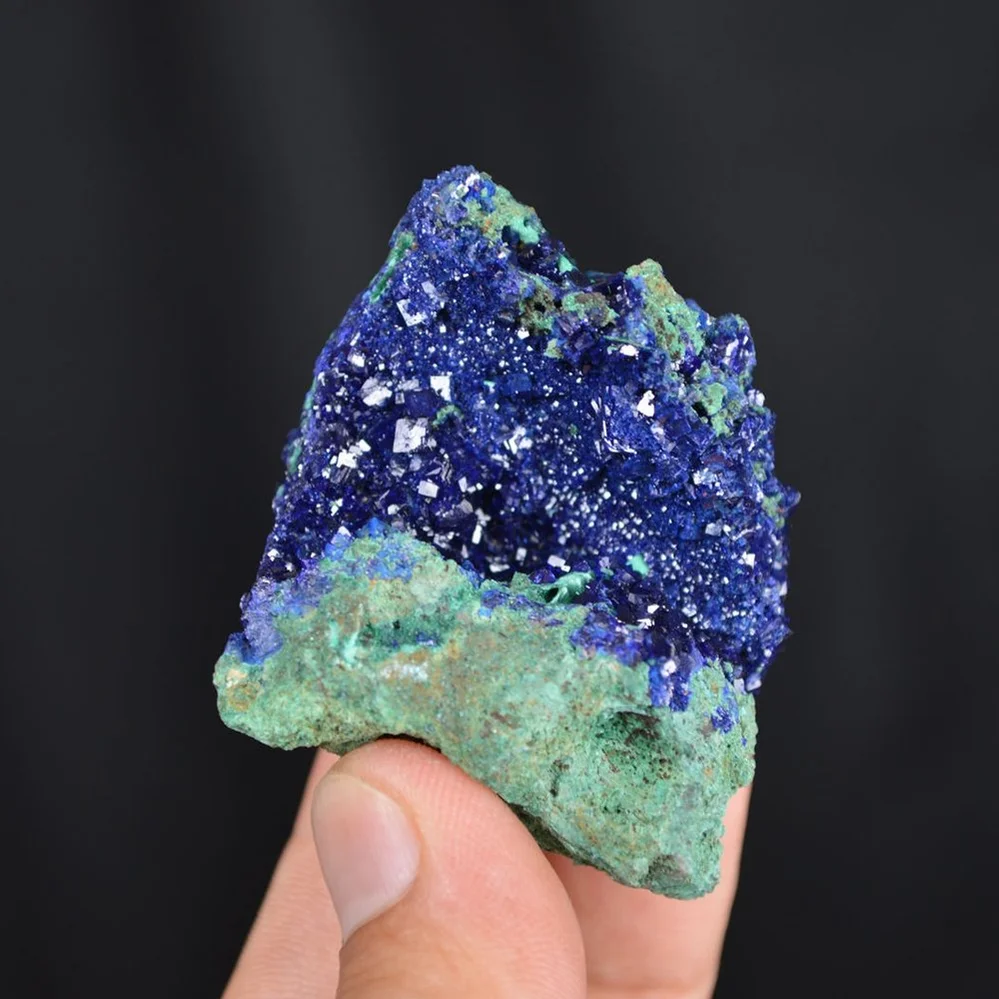 Blue Azurite Crystal Vug With Green Malachite Cluster - Image 2