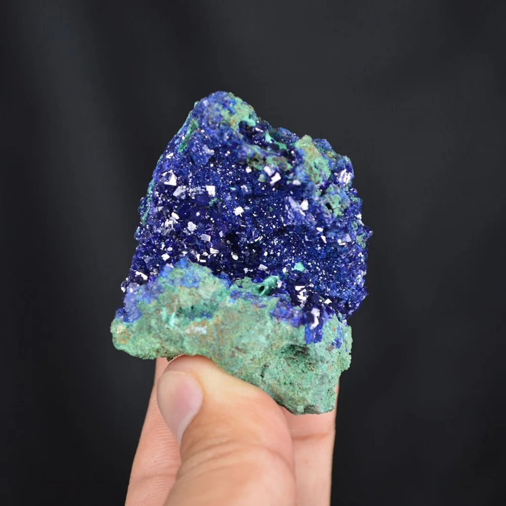 Blue Azurite Crystal Vug With Green Malachite Cluster - Image 3