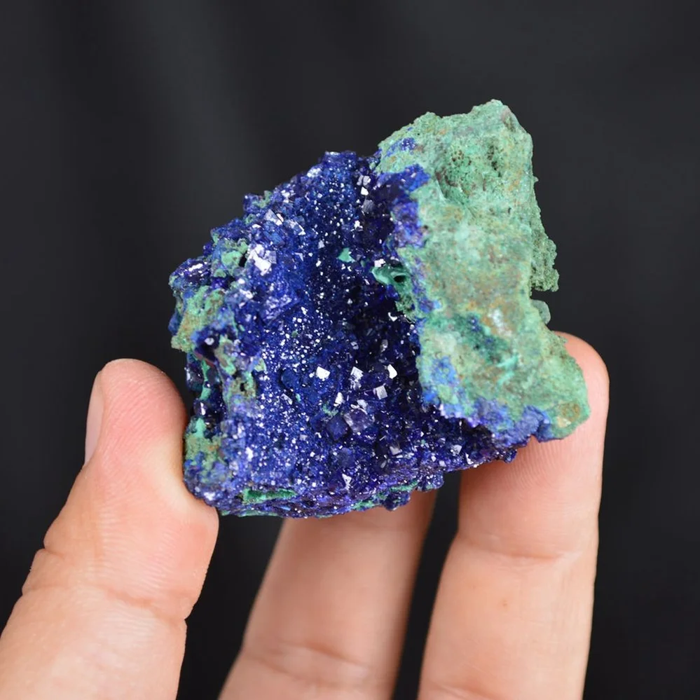 Blue Azurite Crystal Vug With Green Malachite Cluster - Image 4