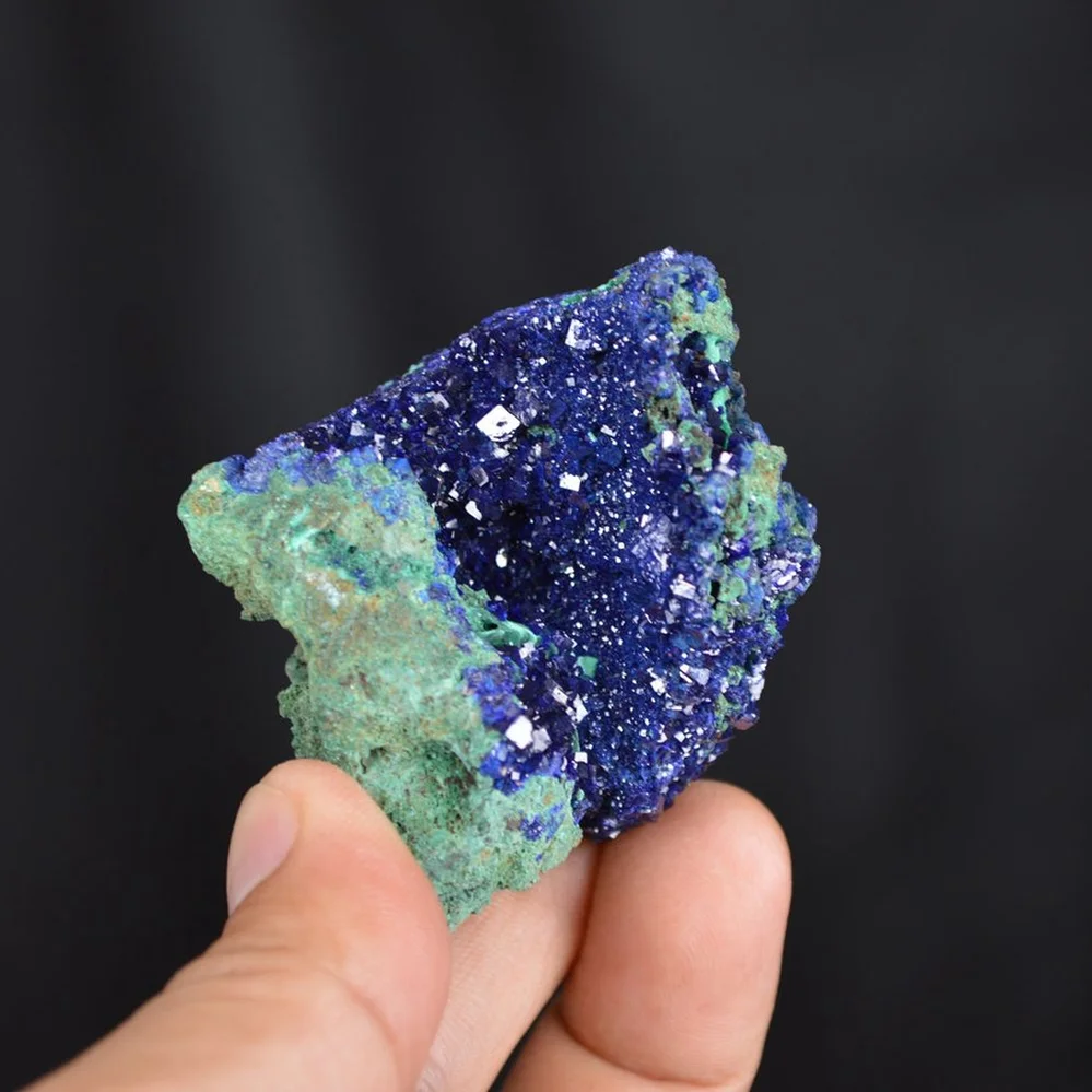 Blue Azurite Crystal Vug With Green Malachite Cluster - Image 5