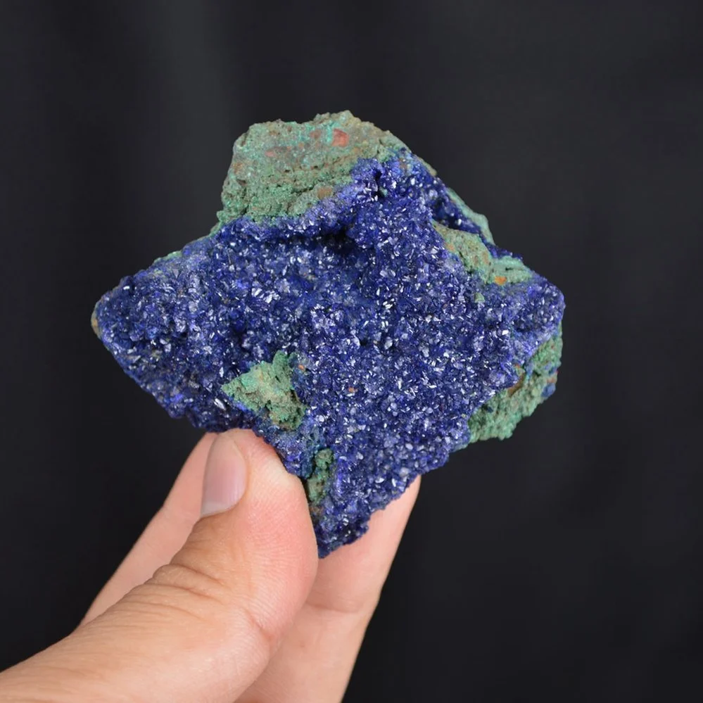 Blue Azurite Crystal Vug With Green Malachite Cluster - Image 4