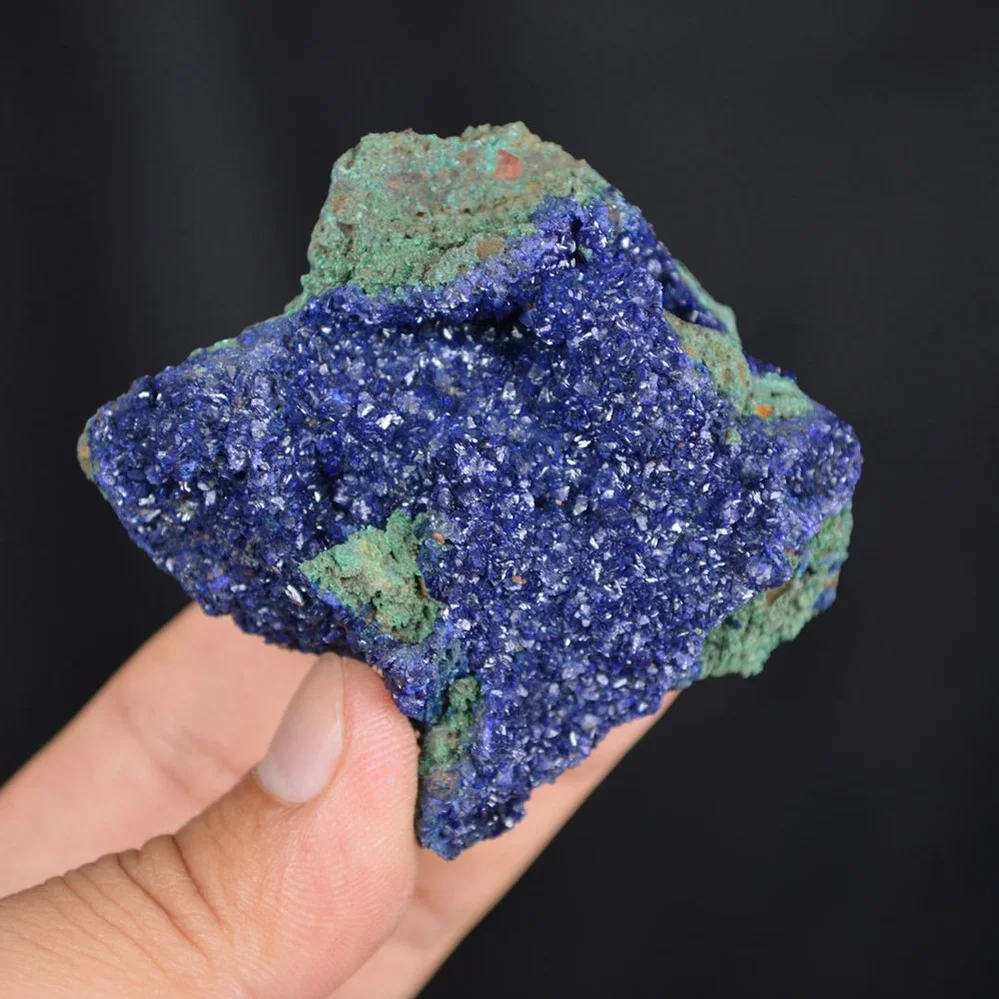 Blue Azurite Crystal Vug With Green Malachite Cluster - Image 5