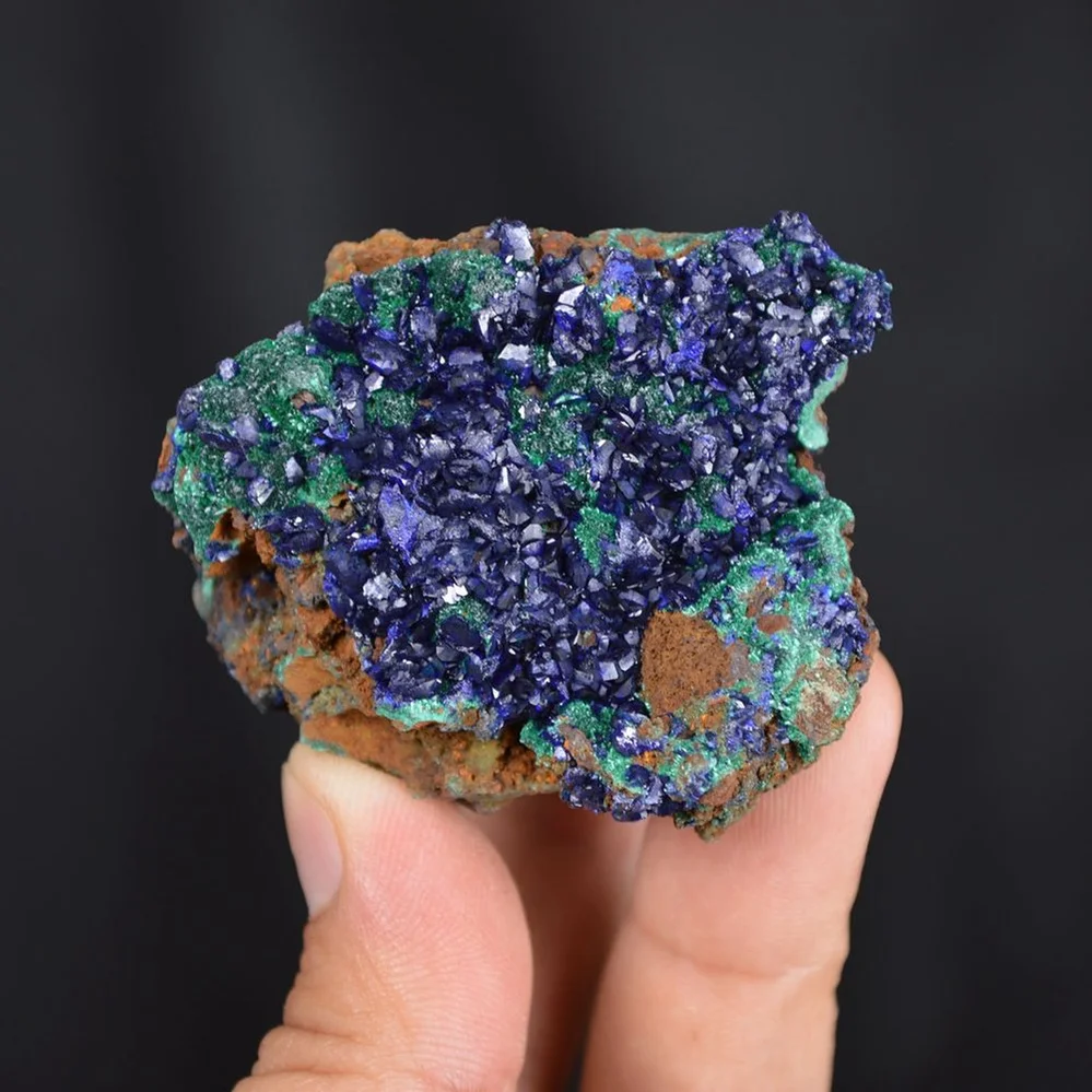 Blue Azurite Crystal Vug With Green Malachite Cluster - Image 2