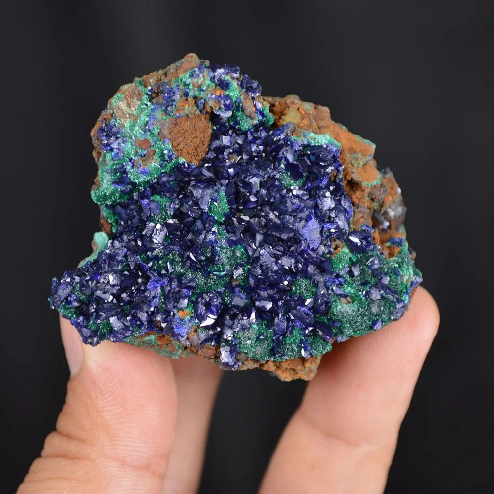 Blue Azurite Crystal Vug With Green Malachite Cluster - Image 3
