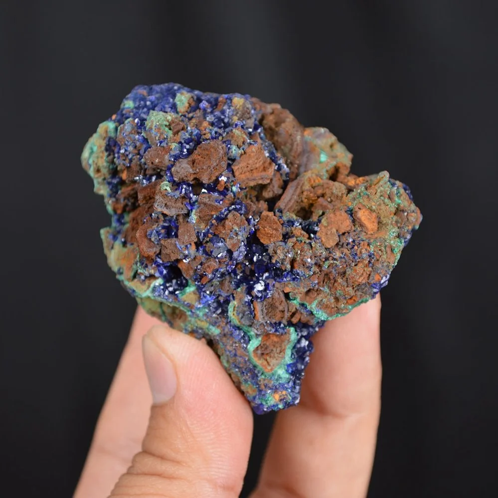 Blue Azurite Crystal Vug With Green Malachite Cluster - Image 5