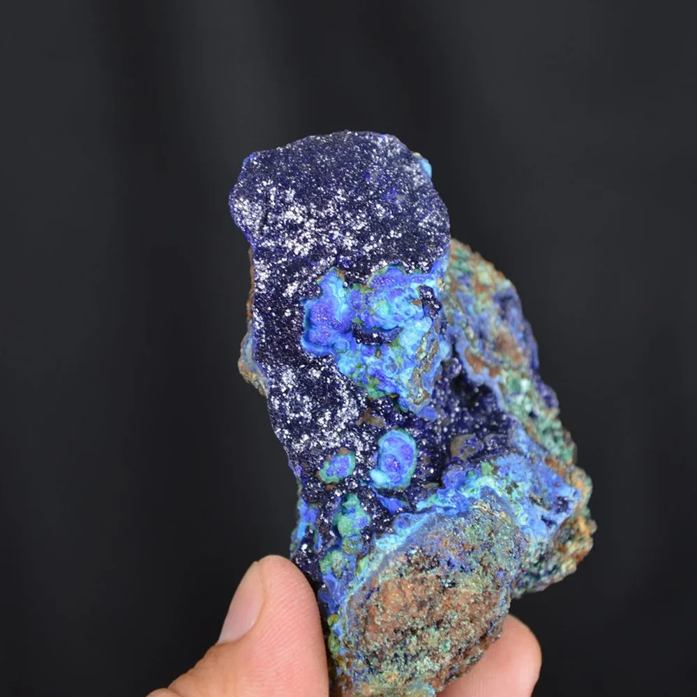 Blue Azurite Crystal Vug With Green Malachite Cluster - Image 4