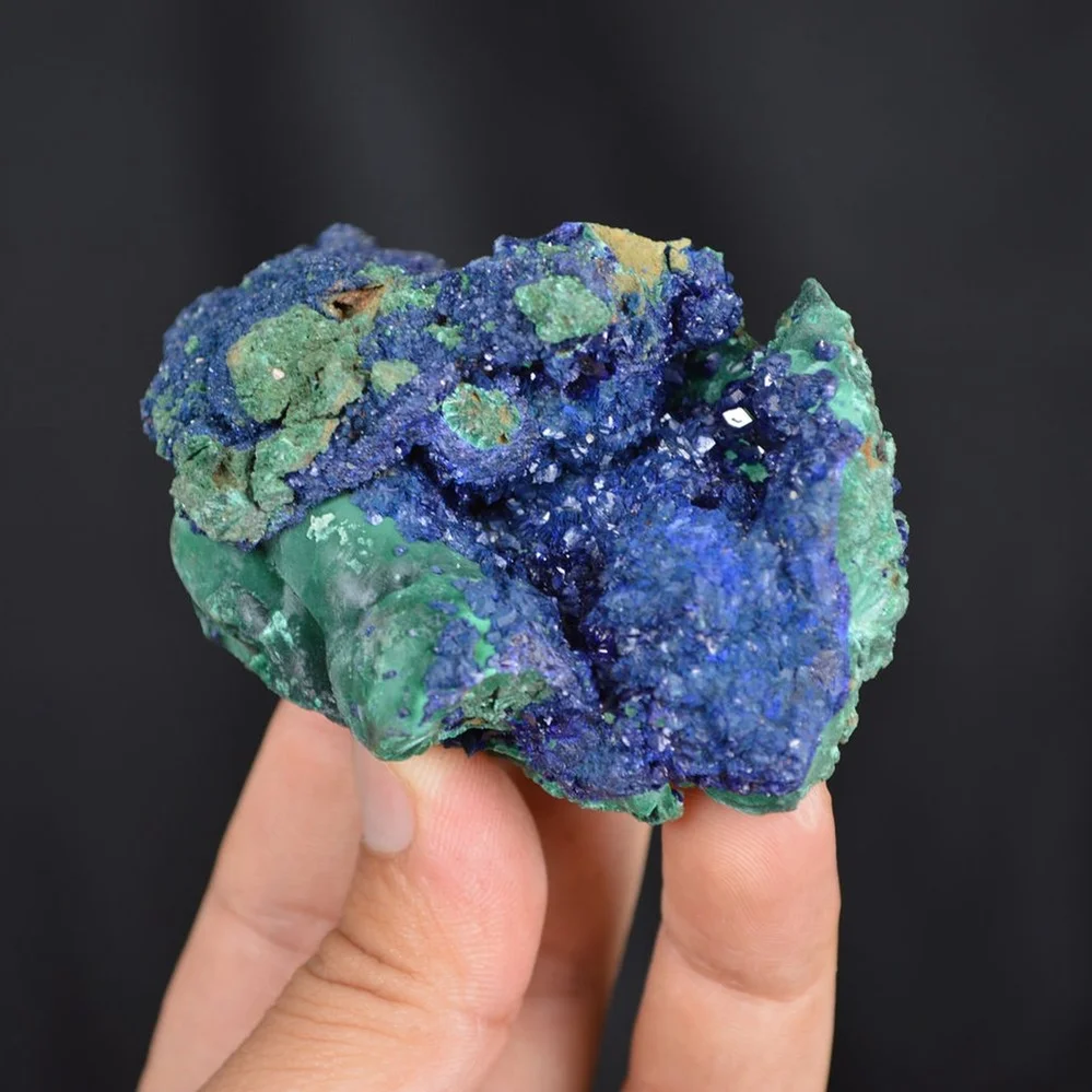 Blue Azurite Crystal Vug With Green Malachite Cluster - Image 2