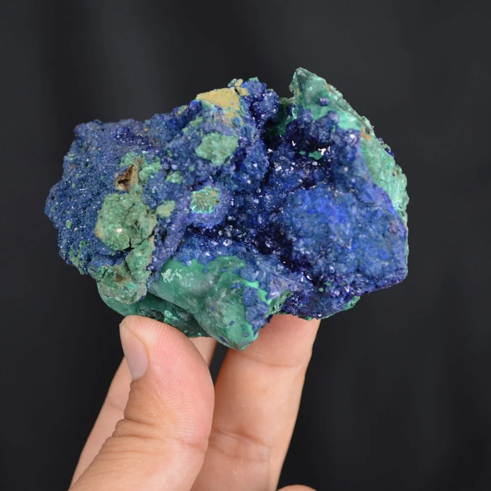 Blue Azurite Crystal Vug With Green Malachite Cluster - Image 3