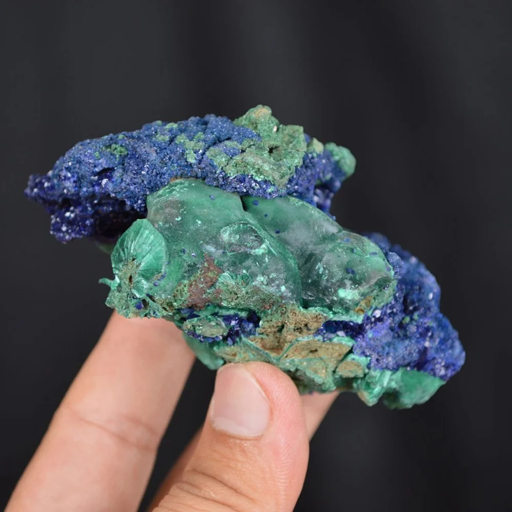 Blue Azurite Crystal Vug With Green Malachite Cluster - Image 4