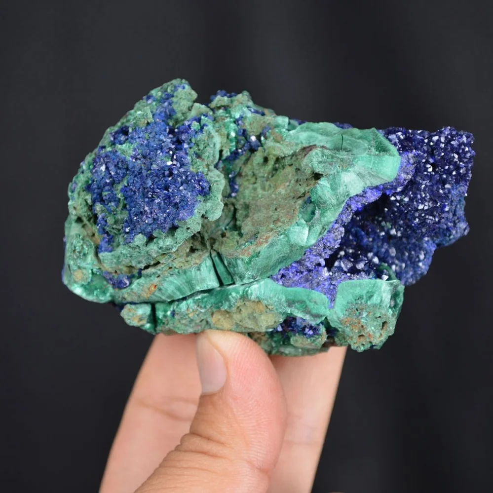 Blue Azurite Crystal Vug With Green Malachite Cluster - Image 5