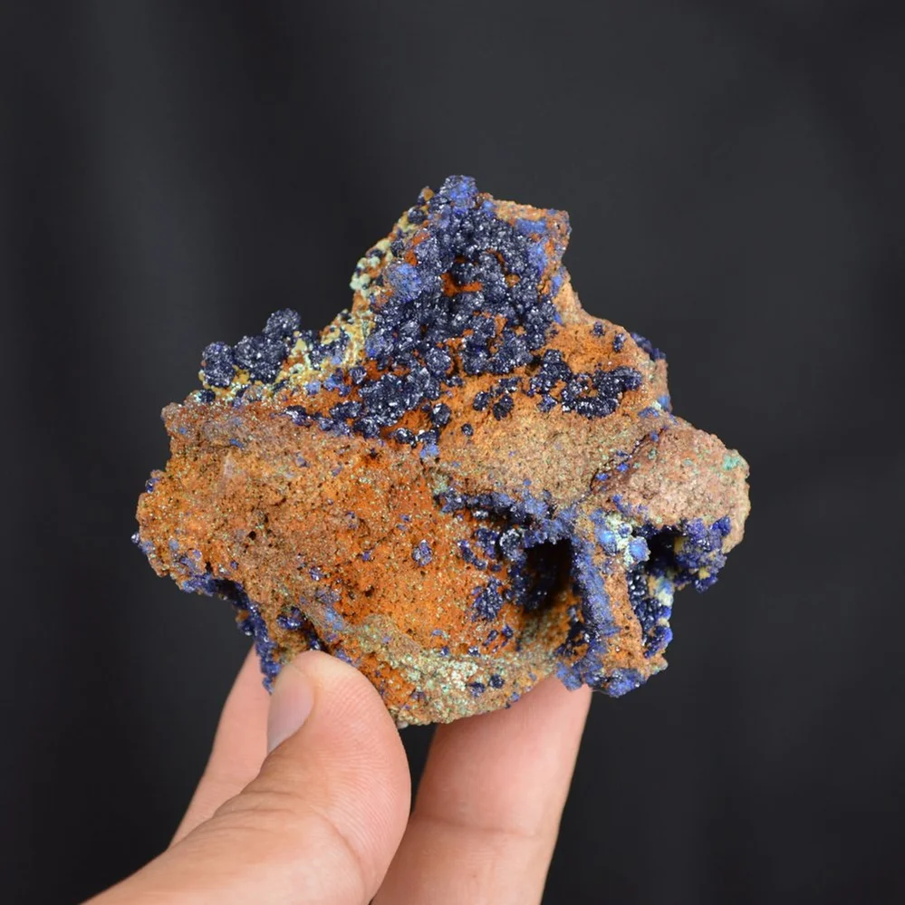 Blue Azurite Crystal With Green Malachite Cluster On Goethite