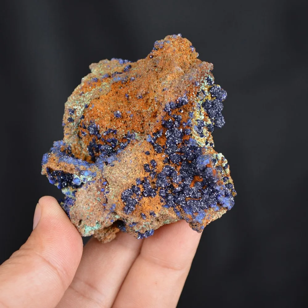 Blue Azurite Crystal With Green Malachite Cluster On Goethite - Image 2