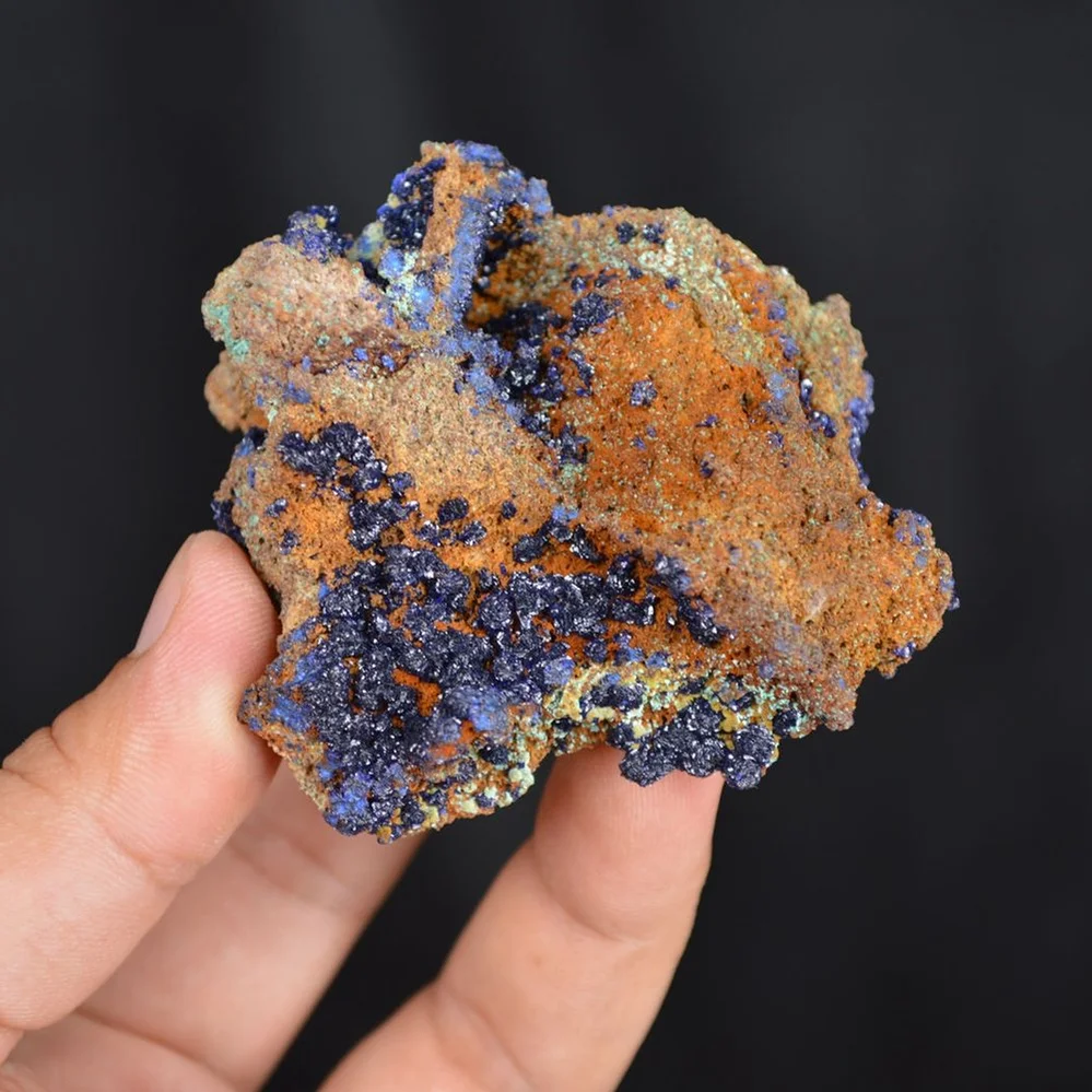 Blue Azurite Crystal With Green Malachite Cluster On Goethite - Image 3