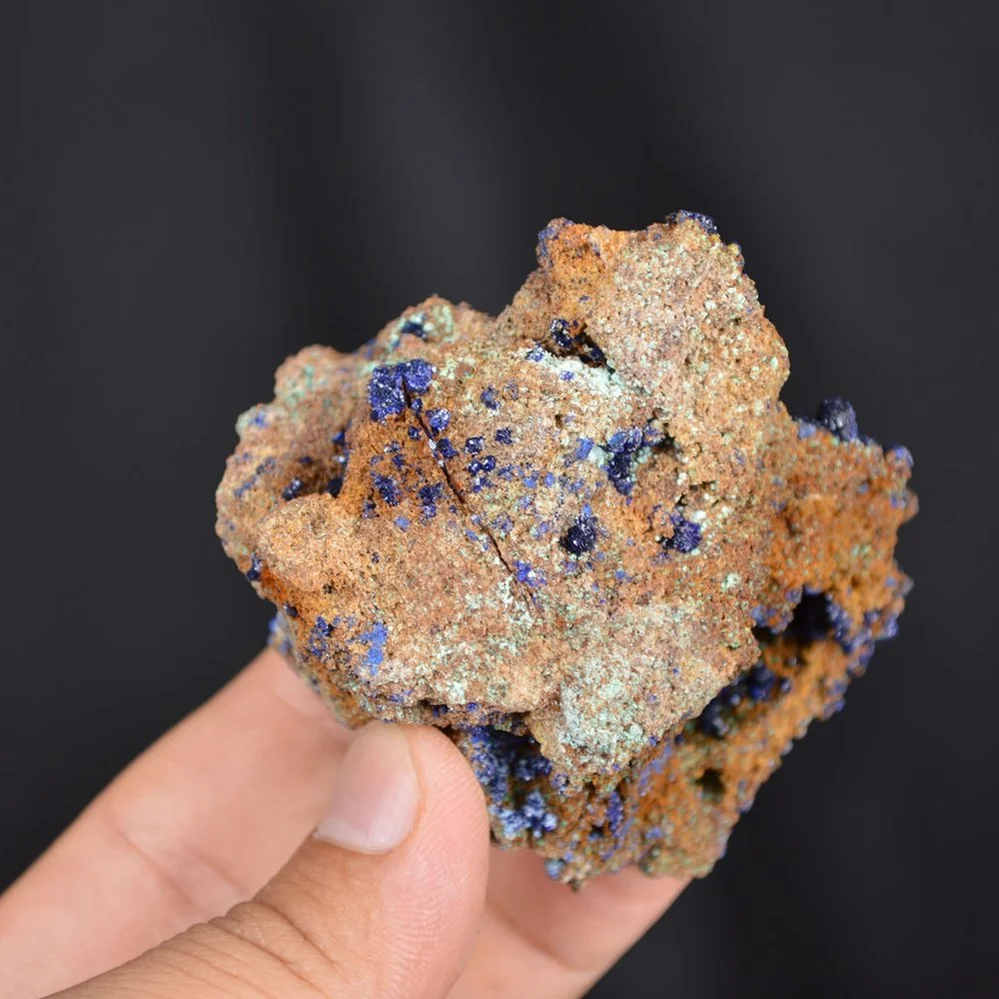 Blue Azurite Crystal With Green Malachite Cluster On Goethite - Image 5