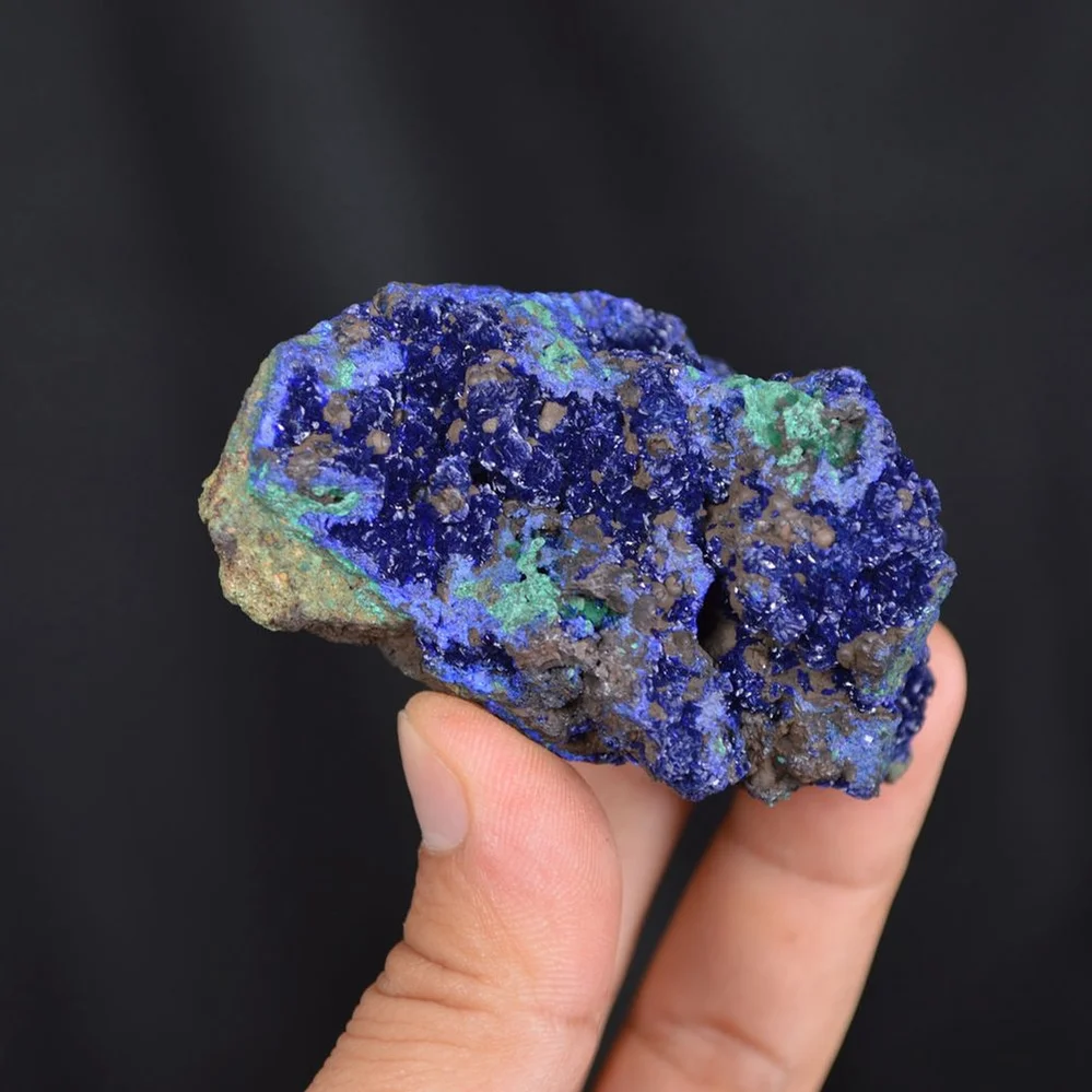 Blue Azurite Crystal Vug With Green Malachite Cluster - Image 4