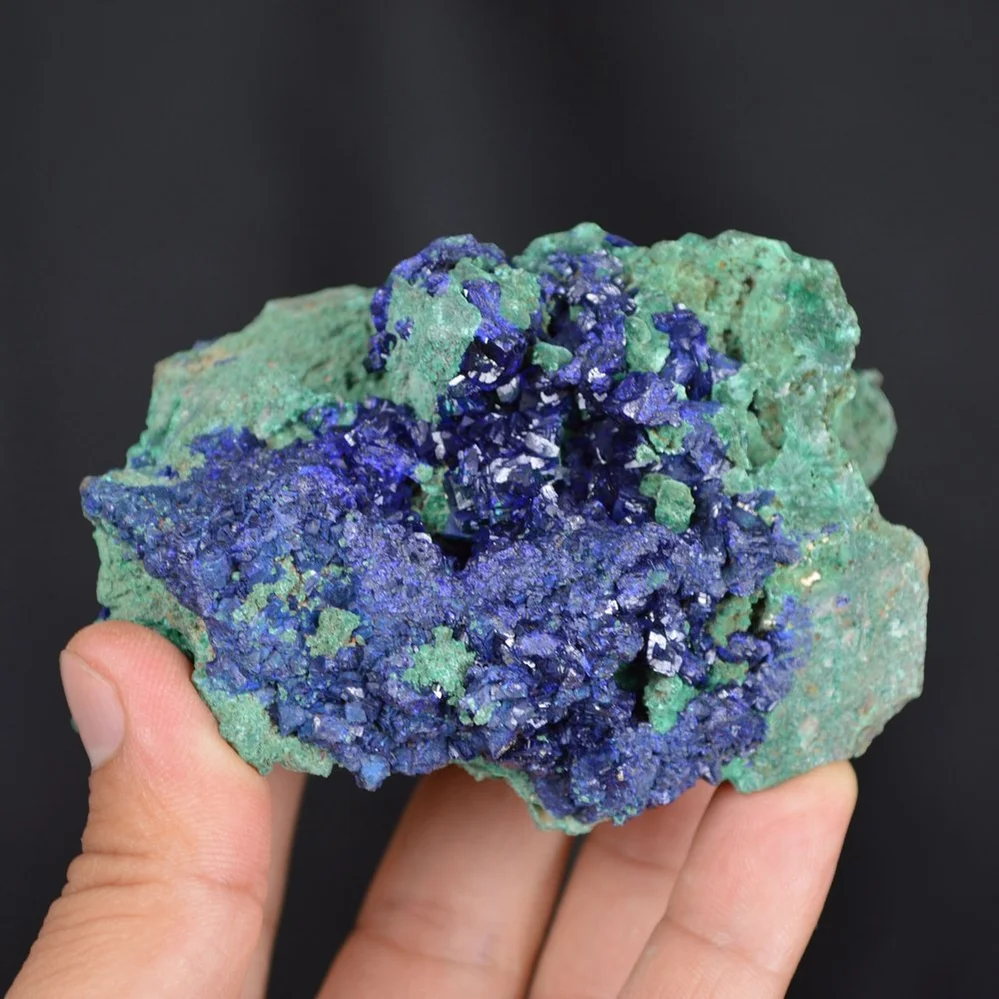 Blue Azurite Crystal Vug With Green Malachite Cluster