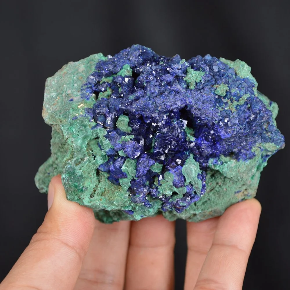 Blue Azurite Crystal Vug With Green Malachite Cluster - Image 2