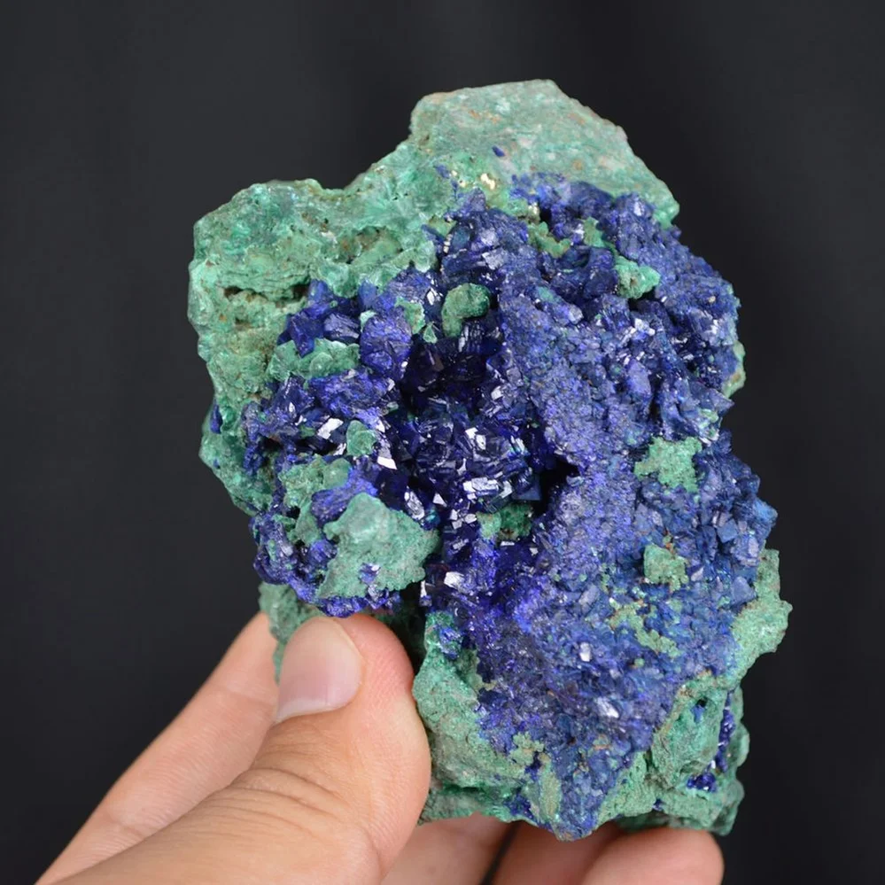 Blue Azurite Crystal Vug With Green Malachite Cluster - Image 3