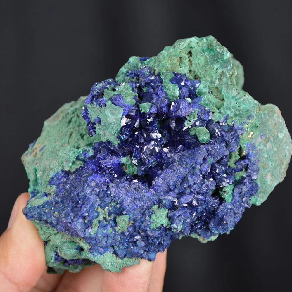 Blue Azurite Crystal Vug With Green Malachite Cluster - Image 4