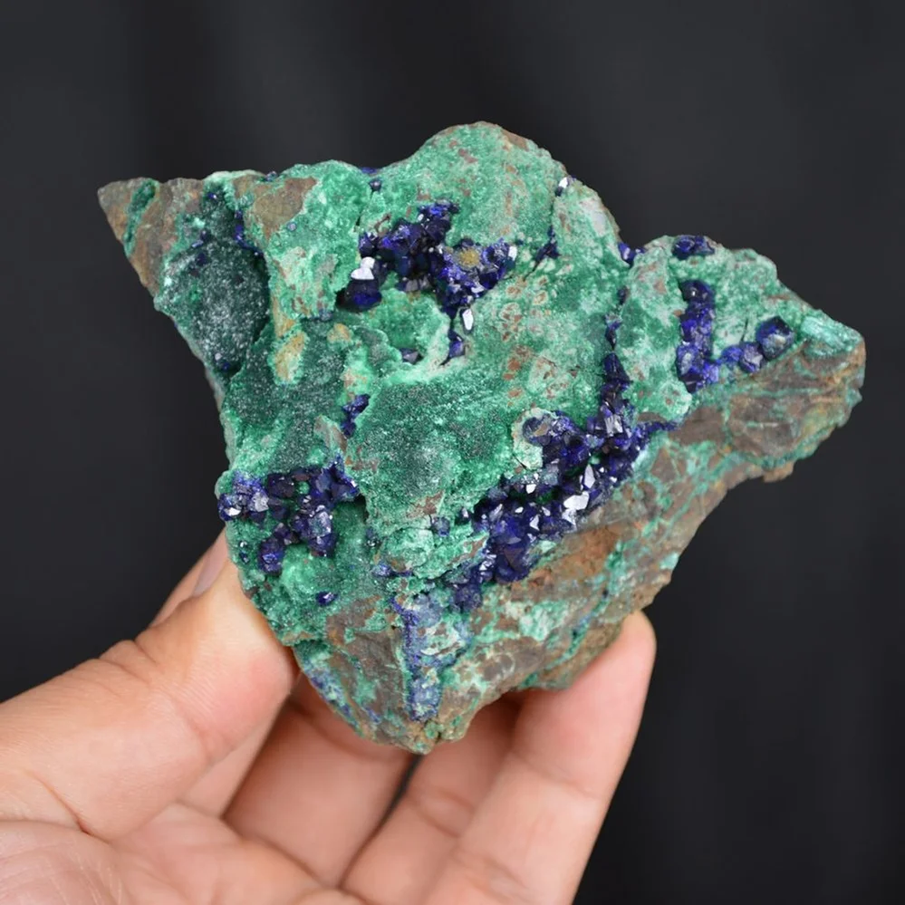 Blue Azurite Crystal Vug With Green Malachite Cluster - Image 2