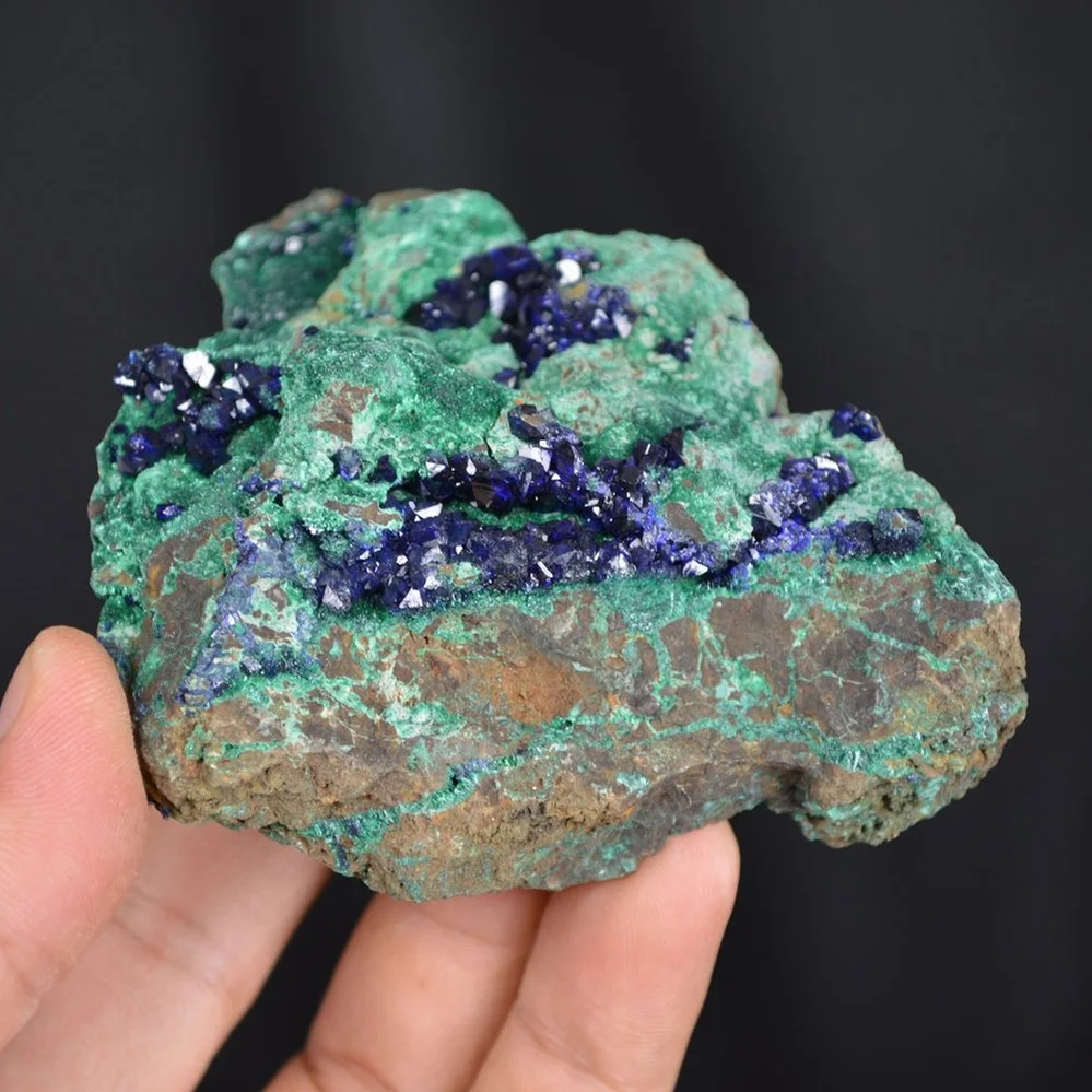 Blue Azurite Crystal Vug With Green Malachite Cluster - Image 3