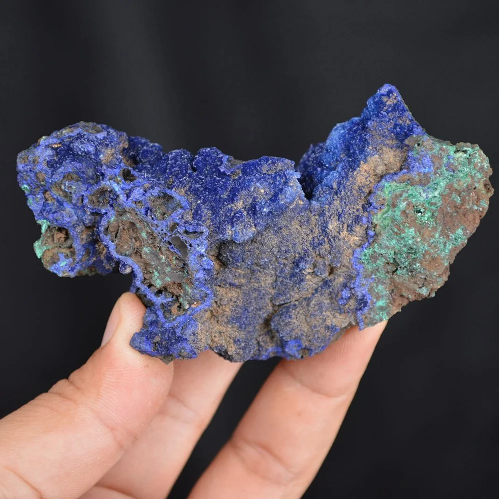 Blue Azurite Crystal Vug With Green Malachite Cluster - Image 4
