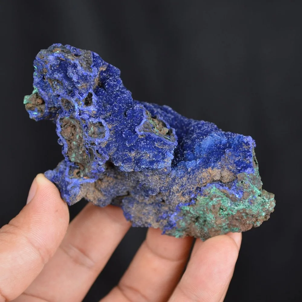 Blue Azurite Crystal Vug With Green Malachite Cluster - Image 5