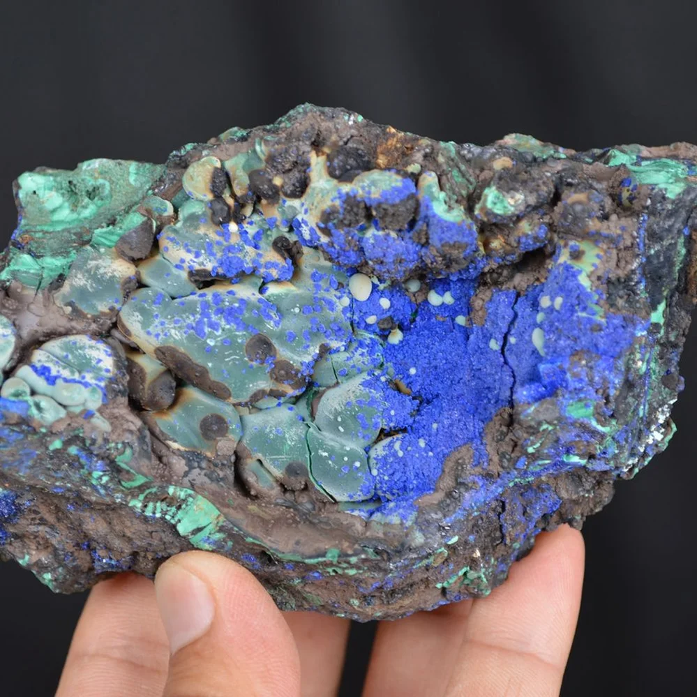 Blue Azurite Crystal Vug With Green Malachite Cluster - Image 2