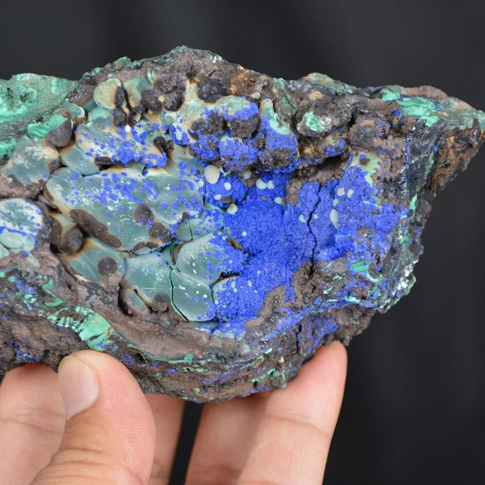 Blue Azurite Crystal Vug With Green Malachite Cluster - Image 3