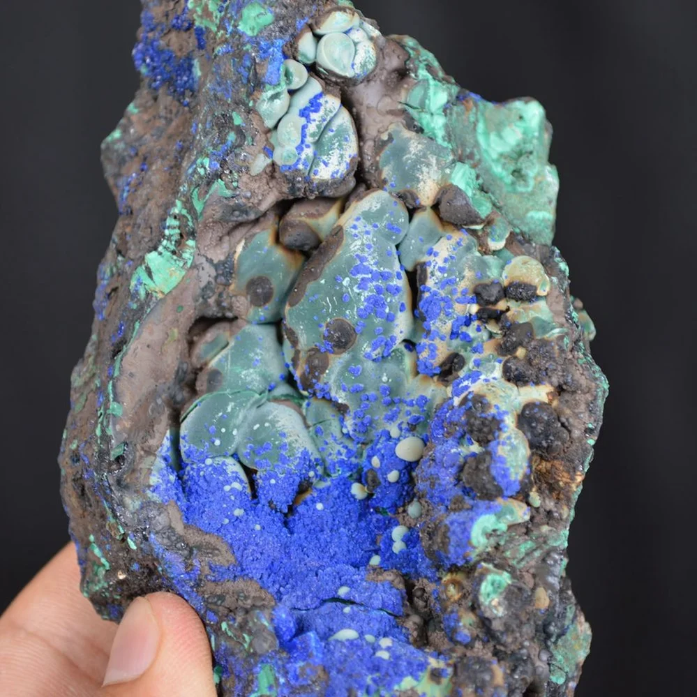 Blue Azurite Crystal Vug With Green Malachite Cluster - Image 4