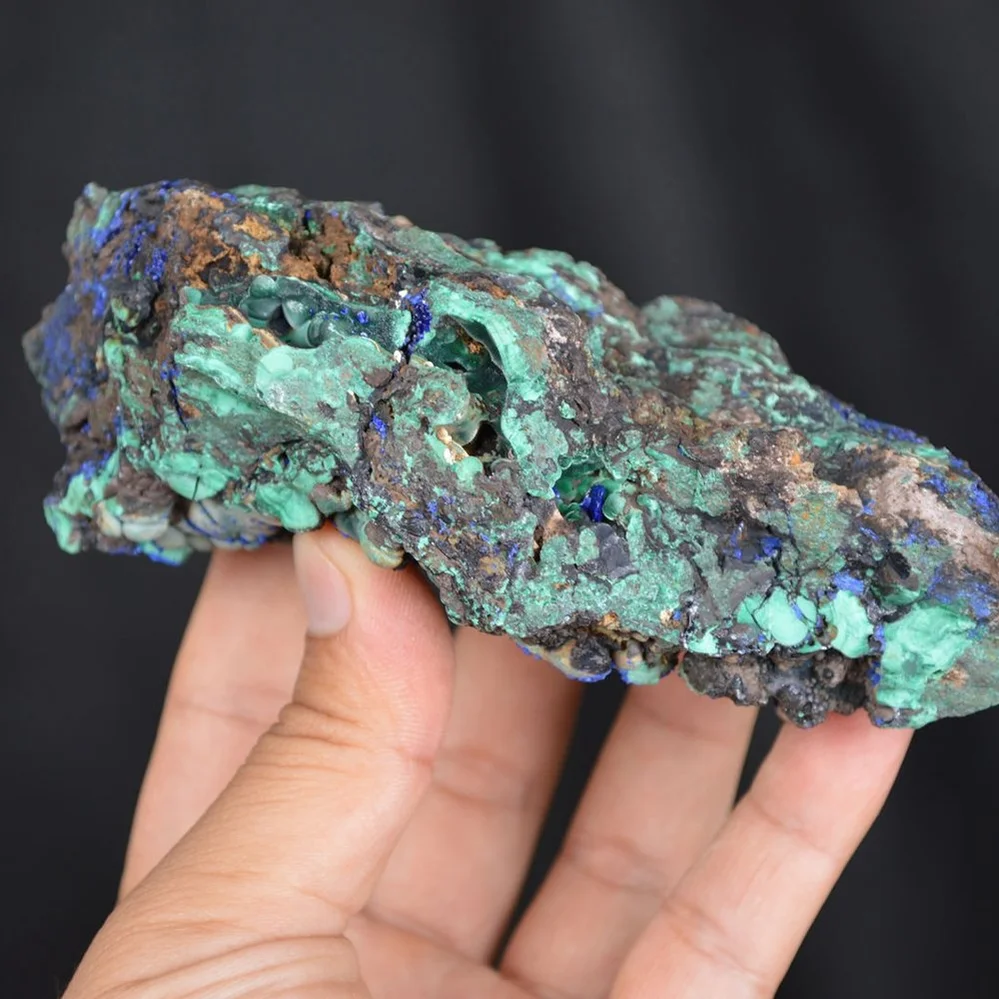 Blue Azurite Crystal Vug With Green Malachite Cluster - Image 5