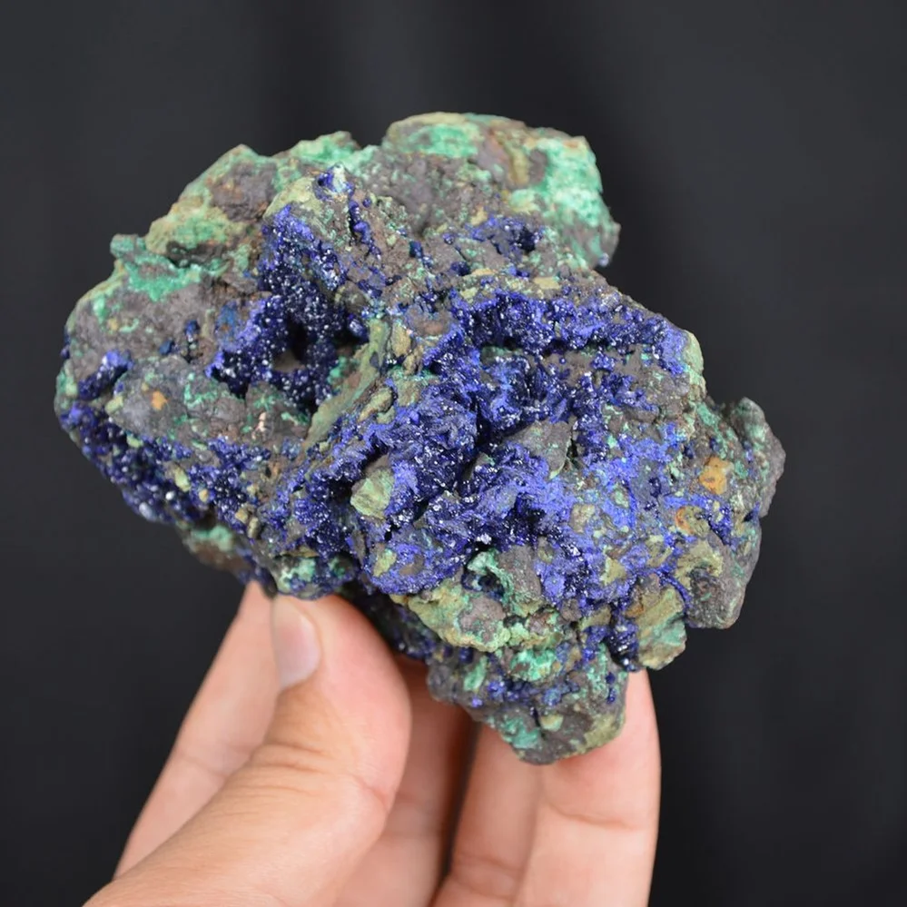 Blue Azurite Crystal Vug With Green Malachite Cluster - Image 2