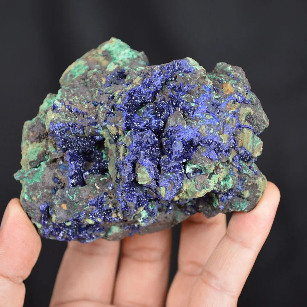Blue Azurite Crystal Vug With Green Malachite Cluster - Image 4