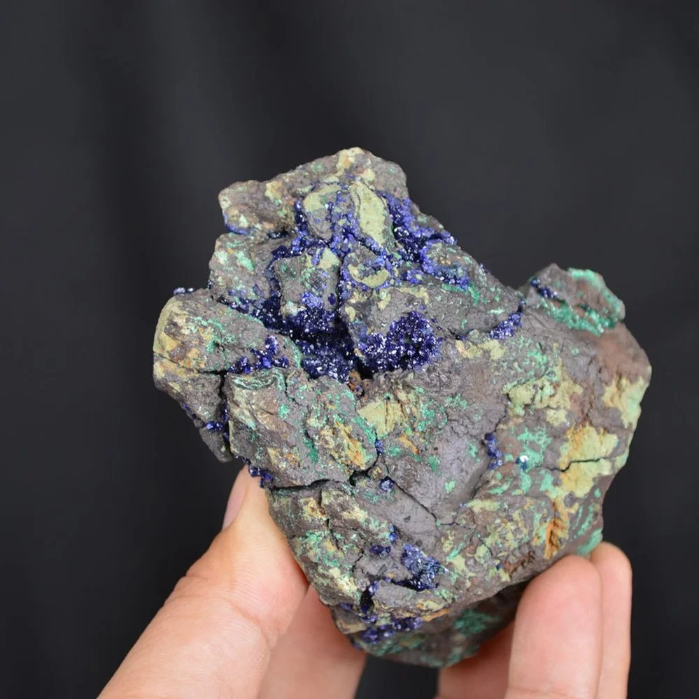 Blue Azurite Crystal Vug With Green Malachite Cluster - Image 5