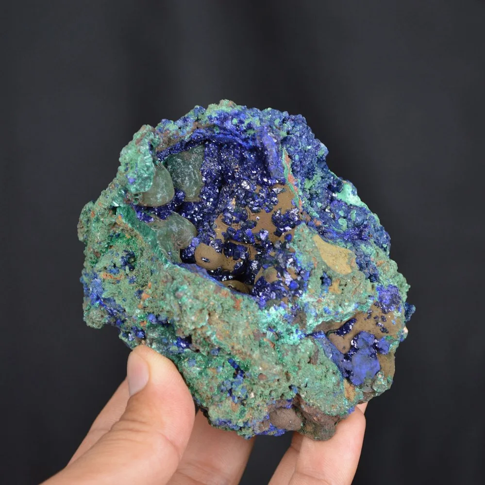 Blue Azurite Crystal Vug With Green Malachite Cluster