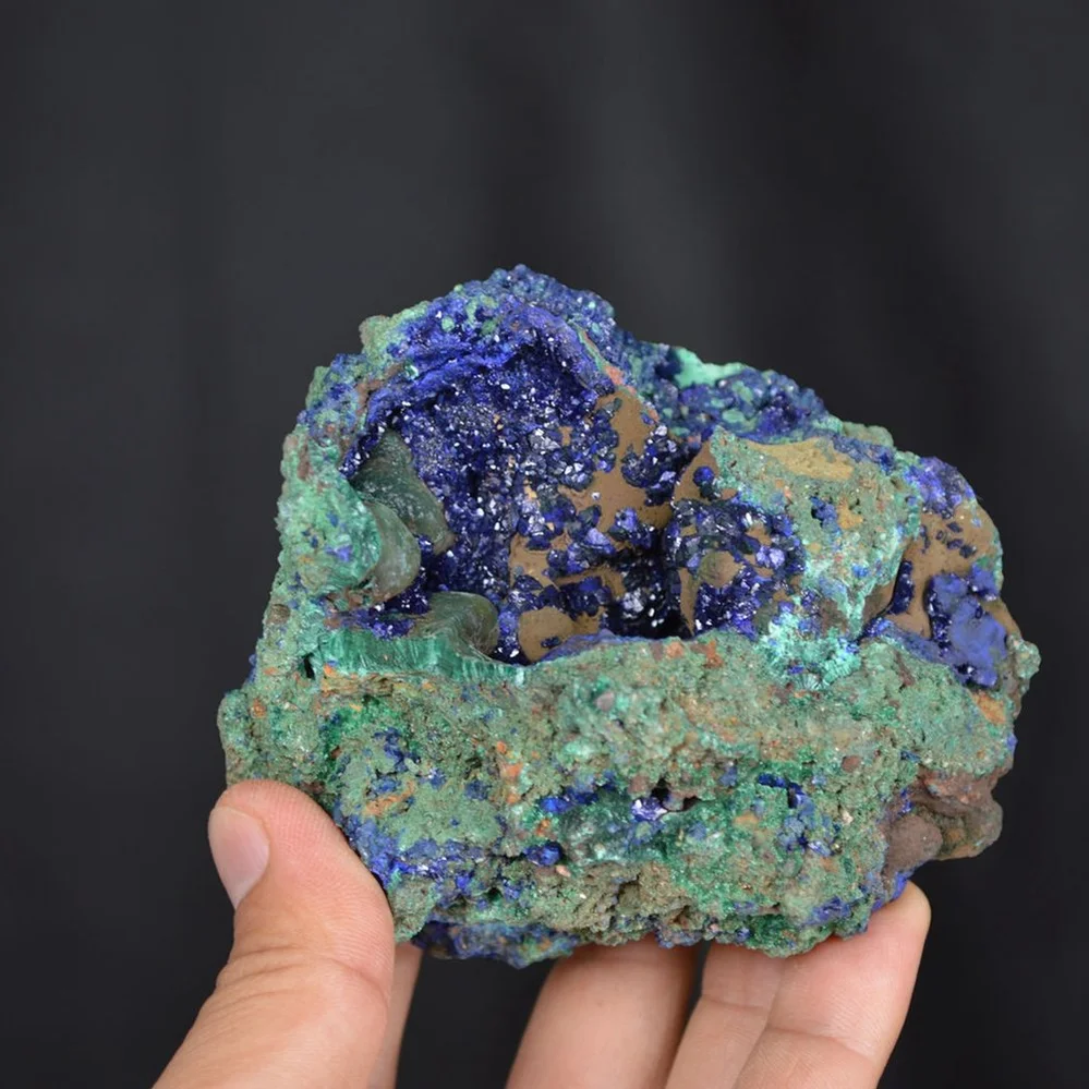 Blue Azurite Crystal Vug With Green Malachite Cluster - Image 2