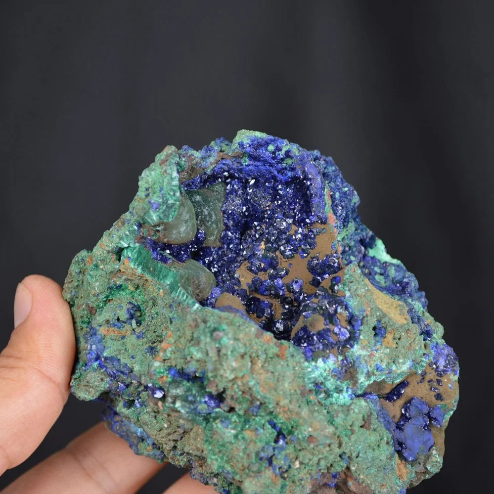 Blue Azurite Crystal Vug With Green Malachite Cluster - Image 3