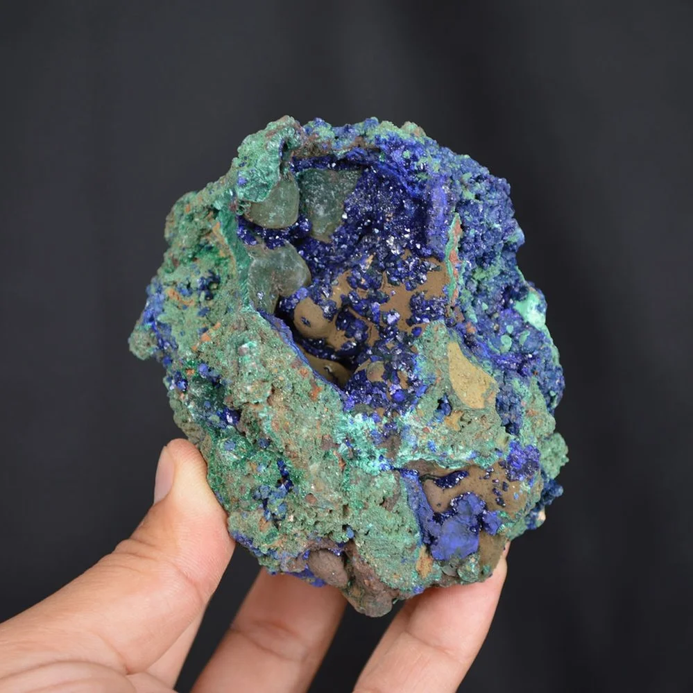 Blue Azurite Crystal Vug With Green Malachite Cluster - Image 4