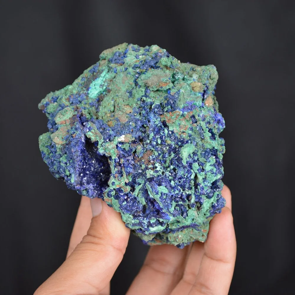 Blue Azurite Crystal Vug With Green Malachite Cluster - Image 5