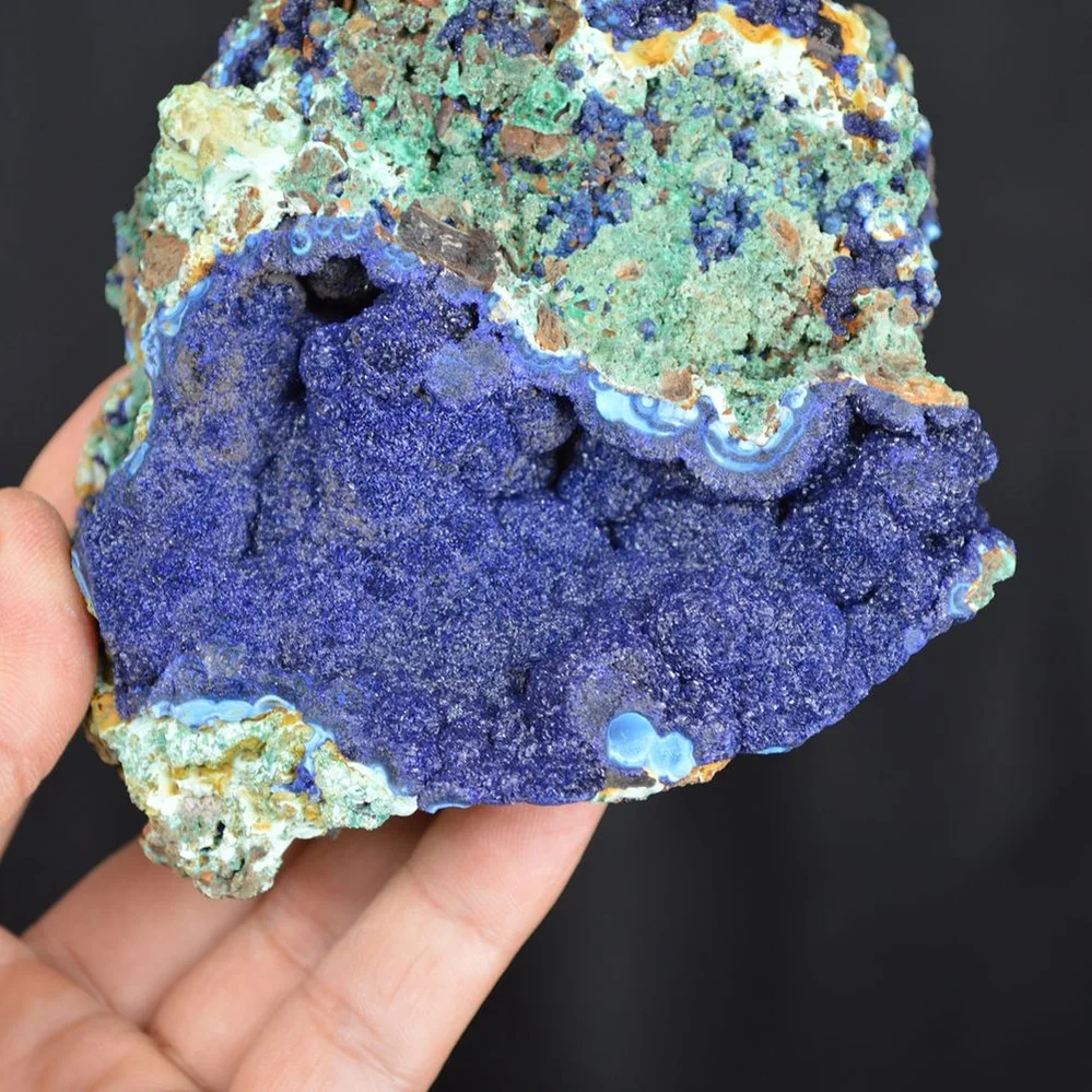 Blue Azurite Crystal Vug With Green Malachite Cluster - Image 5