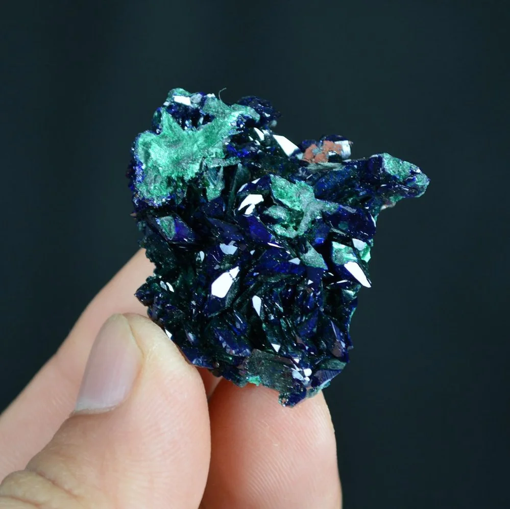 Better Larger Blue Azurite Crystal Vug With Green Malachite Cluster - Image 3