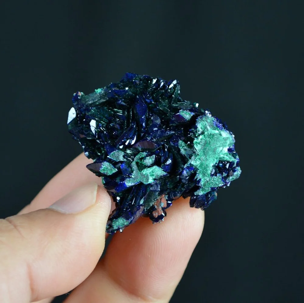 Better Larger Blue Azurite Crystal Vug With Green Malachite Cluster - Image 5