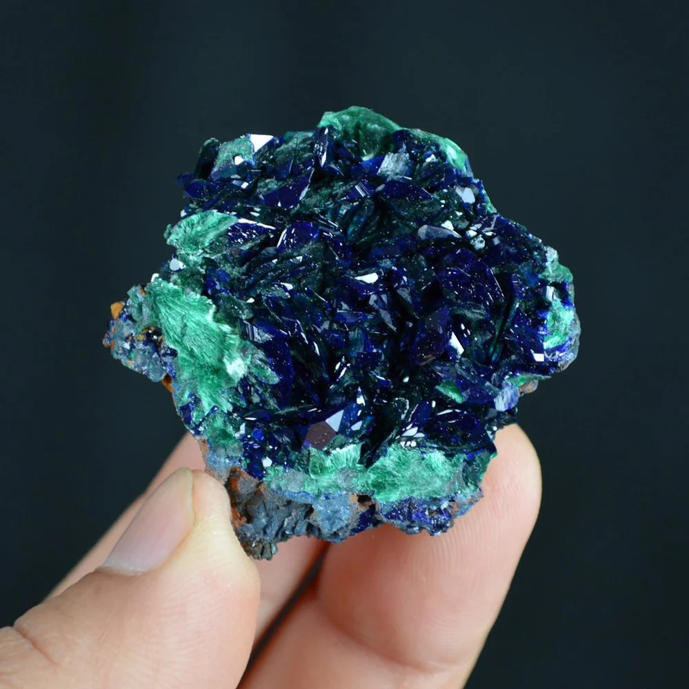 Better Larger Blue Azurite Crystal Vug With Green Malachite Cluster