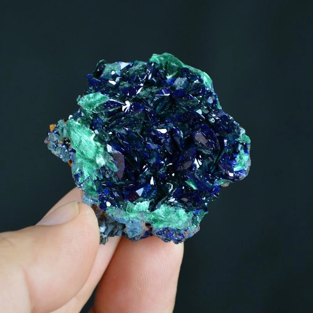 Better Larger Blue Azurite Crystal Vug With Green Malachite Cluster - Image 4