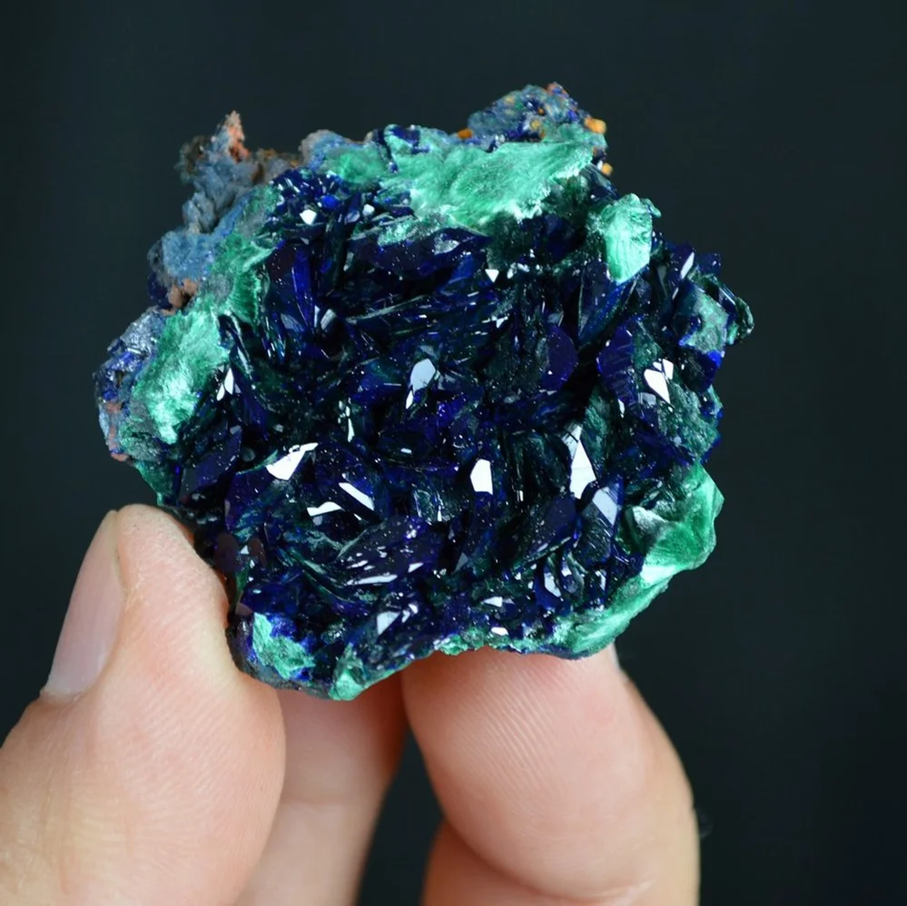 Better Larger Blue Azurite Crystal Vug With Green Malachite Cluster - Image 5