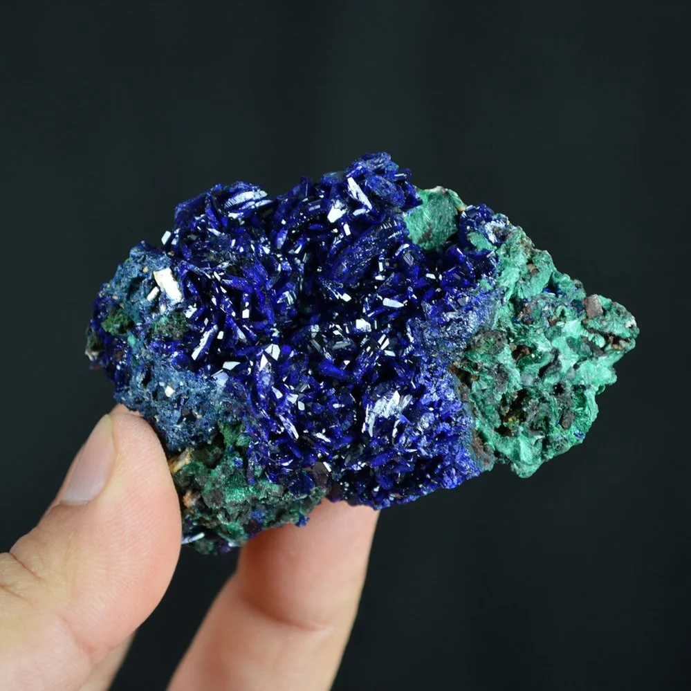 Better Larger Blue Azurite Crystal Vug With Green Malachite Cluster - Image 3