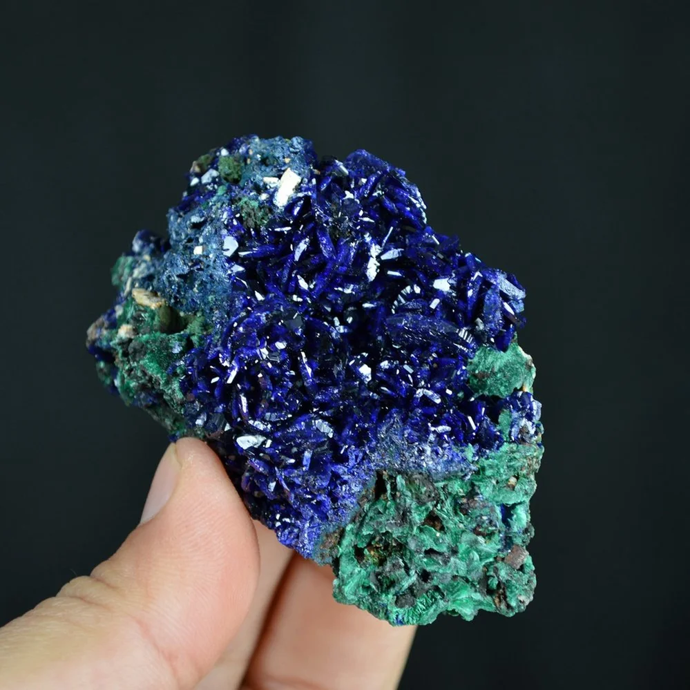 Better Larger Blue Azurite Crystal Vug With Green Malachite Cluster - Image 4
