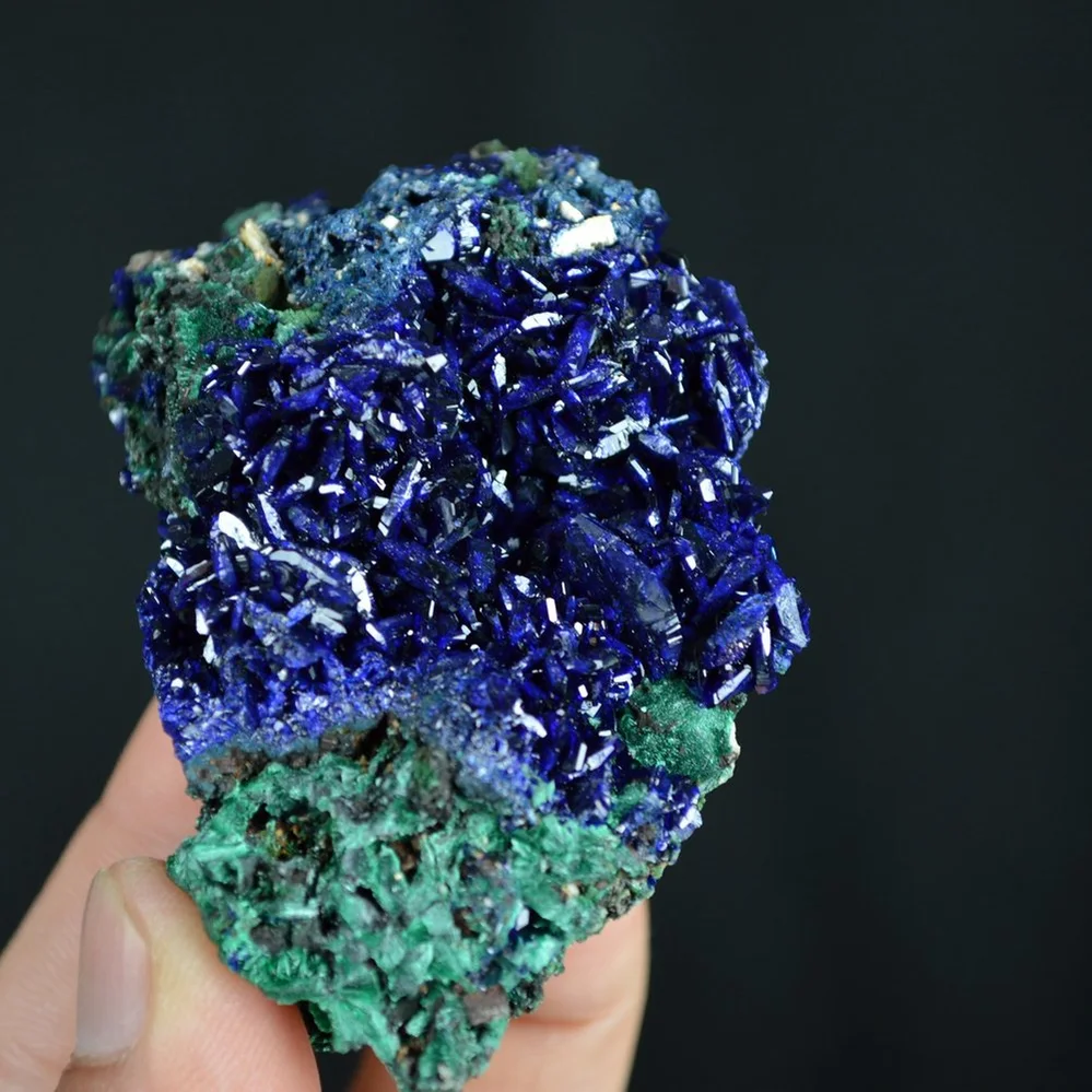 Better Larger Blue Azurite Crystal Vug With Green Malachite Cluster - Image 5