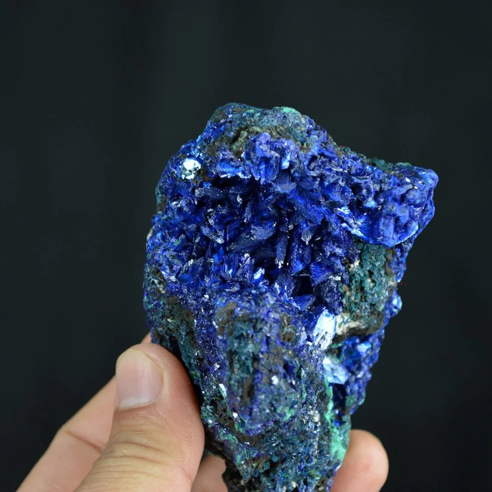 Better Larger Blue Azurite Crystal Vug With Green Malachite Cluster - Image 2