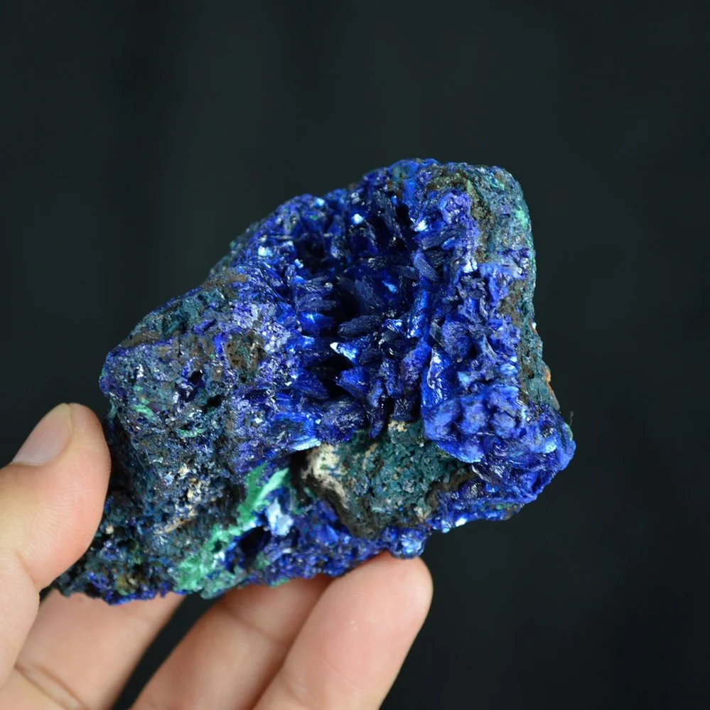 Better Larger Blue Azurite Crystal Vug With Green Malachite Cluster - Image 3
